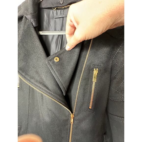 Gucci Black Wool Cashmere Sueded Gold Zip Long Line Trench Coat Jacket 44 - Picture 6 of 16